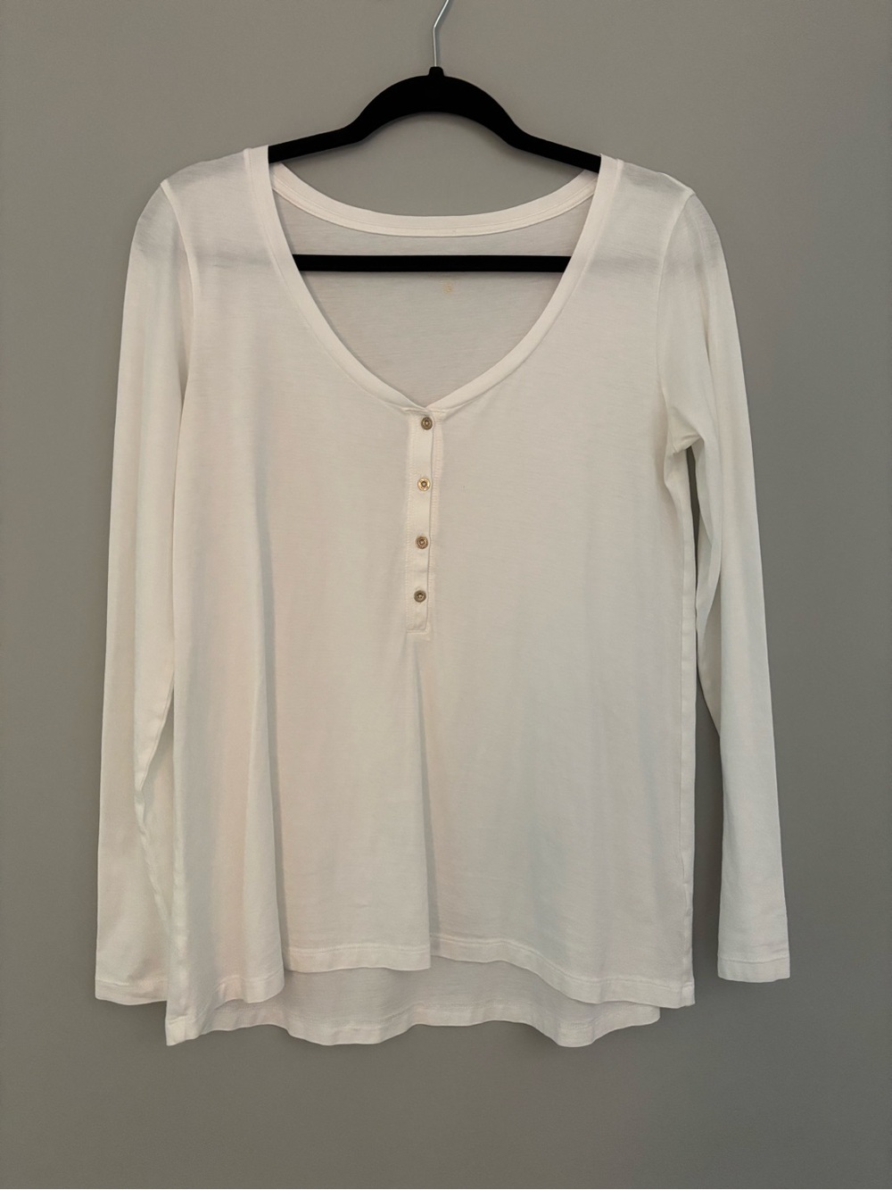 Lilly Pulitzer white cotton long sleeve henley with gold-tone buttons $98 - S